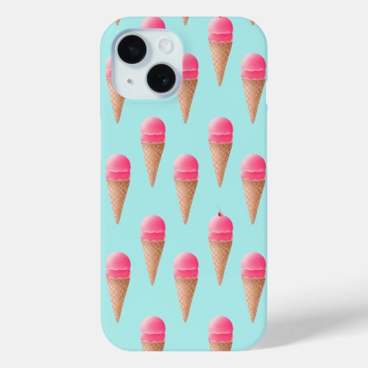 Roze Aardbeien Ice Cone Pattern, Blue Case-Mate iPhone Case (Achterkant)