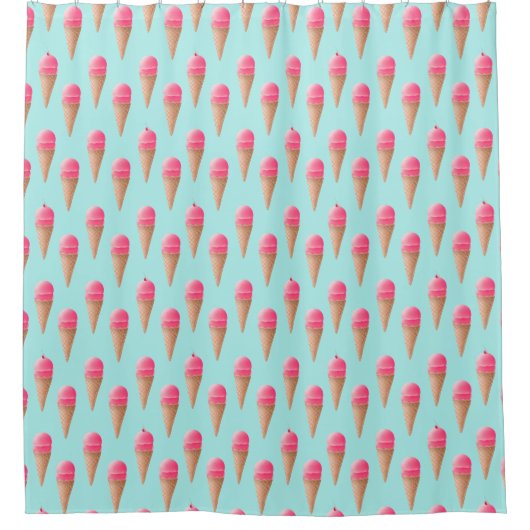 Roze Aardbeien Ice Cone Pattern, Blue Douchegordijn (Voorkant)