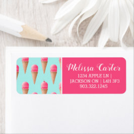 Roze Aardbeien Ice Cone Pattern, Blue Etiket