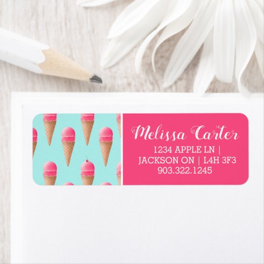 Roze Aardbeien Ice Cone Pattern, Blue Etiket (Insitu)