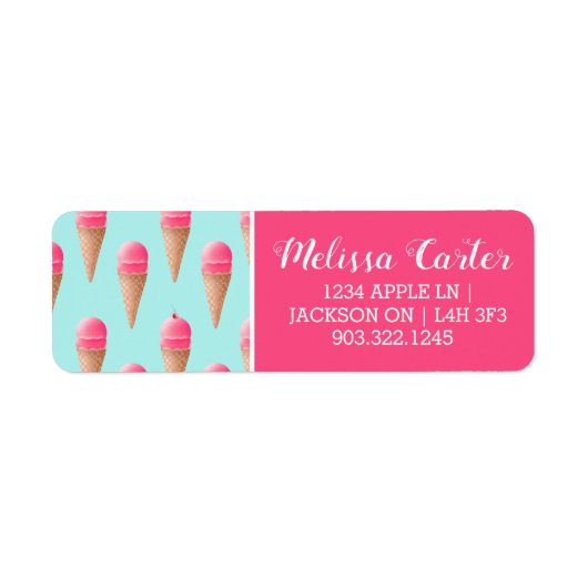 Roze Aardbeien Ice Cone Pattern, Blue Etiket (Voorkant)