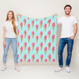 Roze Aardbeien Ice Cone Pattern, Blue Fleece Deken