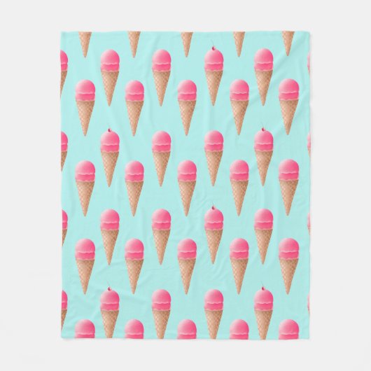 Roze Aardbeien Ice Cone Pattern, Blue Fleece Deken (Voorkant)