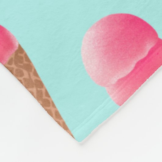 Roze Aardbeien Ice Cone Pattern, Blue Fleece Deken (Hoek)
