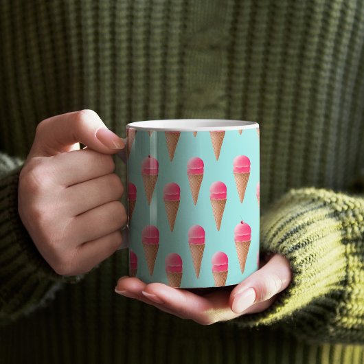 Roze Aardbeien Ice Cone Pattern, Blue Koffiemok