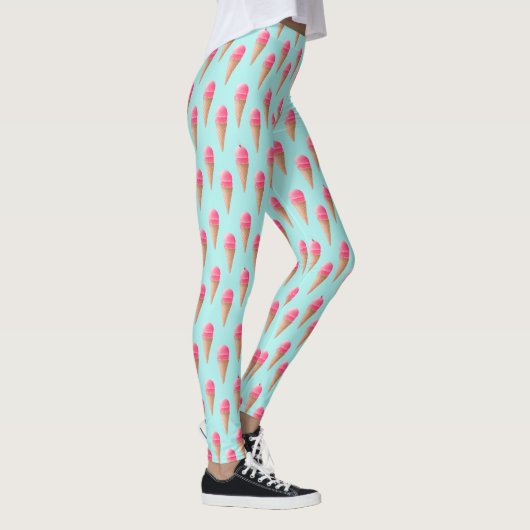 Roze Aardbeien Ice Cone Pattern, Blue Leggings (Rechts)