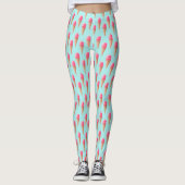 Roze Aardbeien Ice Cone Pattern, Blue Leggings (Voorkant)