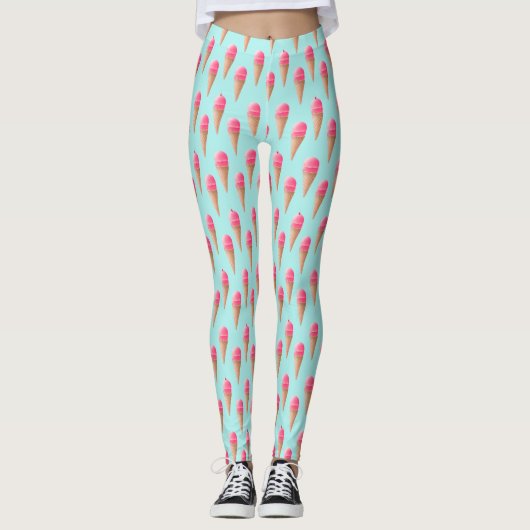 Roze Aardbeien Ice Cone Pattern, Blue Leggings (Voorkant)