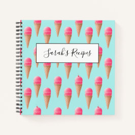 Roze Aardbeien Ice Cone Pattern, Blue Notitieboek