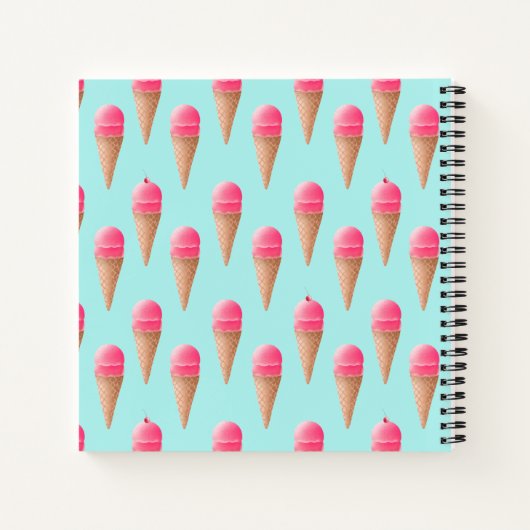 Roze Aardbeien Ice Cone Pattern, Blue Notitieboek (Achterkant)