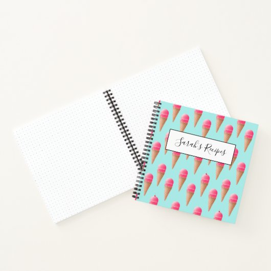 Roze Aardbeien Ice Cone Pattern, Blue Notitieboek (Binnen)