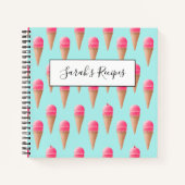 Roze Aardbeien Ice Cone Pattern, Blue Notitieboek (Voorkant)
