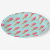 Roze Aardbeien Ice Cone Pattern, Blue Papieren Bordje (Gekanteld)