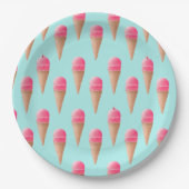 Roze Aardbeien Ice Cone Pattern, Blue Papieren Bordje (Voorkant)