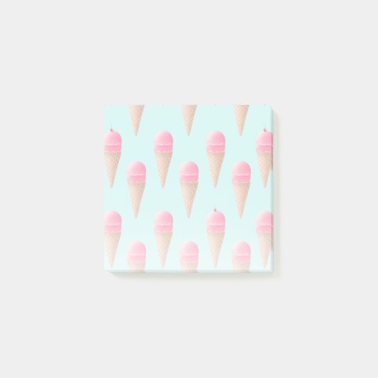 Roze Aardbeien Ice Cone Pattern, Blue Post-it® Notes (Voorkant)