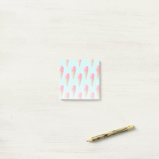 Roze Aardbeien Ice Cone Pattern, Blue Post-it® Notes (Op bureau)