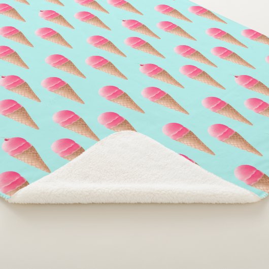 Roze Aardbeien Ice Cone Pattern, Blue Sherpa Deken (3/4)