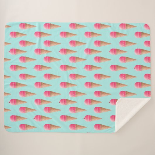 Roze Aardbeien Ice Cone Pattern, Blue Sherpa Deken (Voorkant (horizontaal))