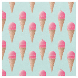 Roze Aardbeien Ice Cone Pattern, Blue Stof