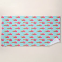 Roze Aardbeien Ice Cone Pattern, Blue Strandlaken