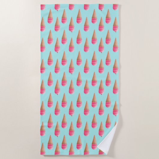 Roze Aardbeien Ice Cone Pattern, Blue Strandlaken (Voorkant)