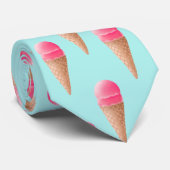 Roze Aardbeien Ice Cone Pattern, Blue Stropdas (Opgerold)