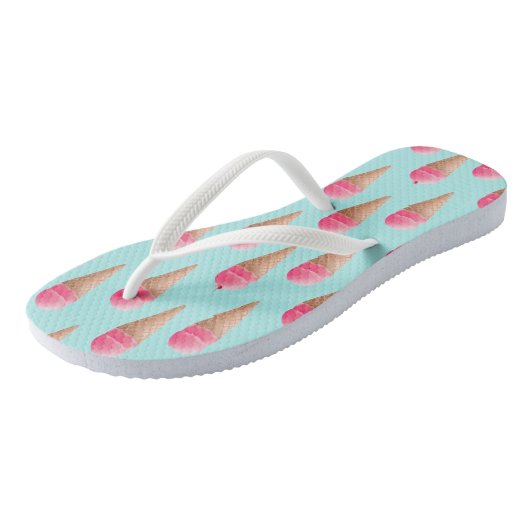 Roze Aardbeien Ice Cone Pattern, Blue Teenslippers (Schuin)