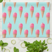 Roze Aardbeien Ice Cone Pattern, Blue Theedoek (Gevouwen)