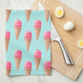 Roze Aardbeien Ice Cone Pattern, Blue Theedoek (Quarter Fold)