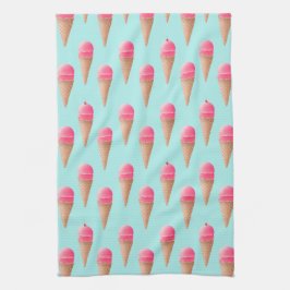 Roze Aardbeien Ice Cone Pattern, Blue Theedoek