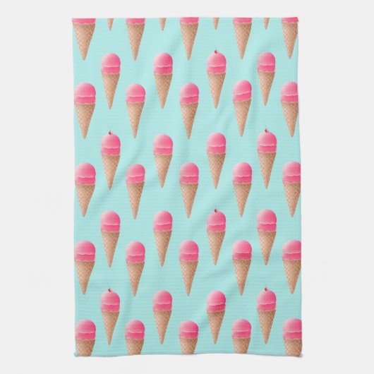 Roze Aardbeien Ice Cone Pattern, Blue Theedoek (Verticaal)