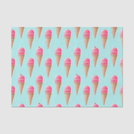 Roze Aardbeien Ice Cone Pattern, Blue Tissuepapier