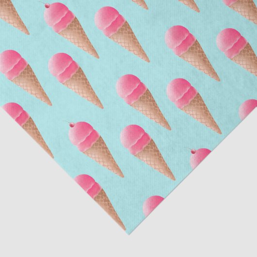 Roze Aardbeien Ice Cone Pattern, Blue Tissuepapier (Detail)