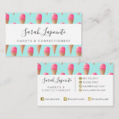 Roze Aardbeien Ice Cone Pattern, Blue Visitekaartje (Voorkant / Achterkant)