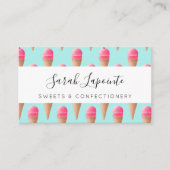 Roze Aardbeien Ice Cone Pattern, Blue Visitekaartje (Voorkant)