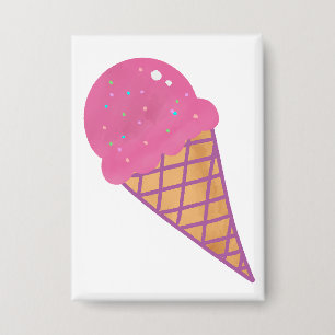 Roze aardbeien ijs wafel kegel button