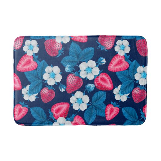 Roze aardbeien op blauw badmat (Voorkant)