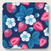 Roze aardbeien op blauw bier onderzetter (Voorkant)