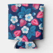 Roze aardbeien op blauw blikjeskoeler (Voorkant)
