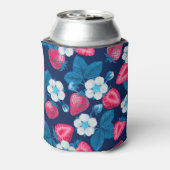 Roze aardbeien op blauw blikjeskoeler (Blikje Achterkant)