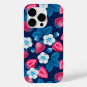 Roze aardbeien op blauw Case-Mate iPhone case (Achterkant)