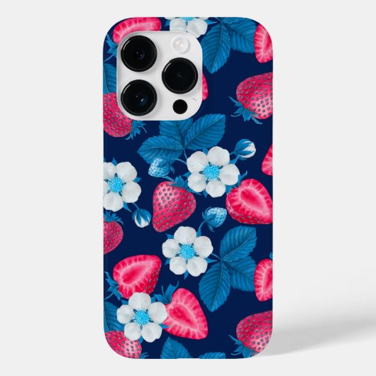 Roze aardbeien op blauw Case-Mate iPhone case (Achterkant)