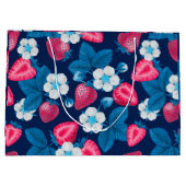 Roze aardbeien op blauw groot cadeauzakje (Achterkant)