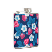 Roze aardbeien op blauw heupfles (Rechts)