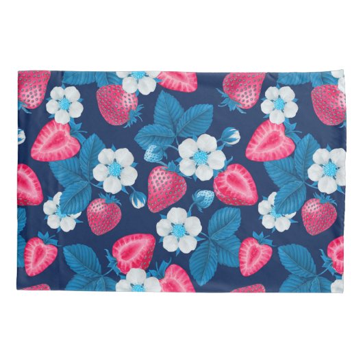 Roze aardbeien op blauw kussensloop (Achterkant)