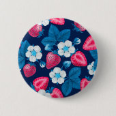 Roze aardbeien op blauw ronde button 5,7 cm (Voorkant)