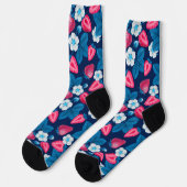 Roze aardbeien op blauw sokken (Links)