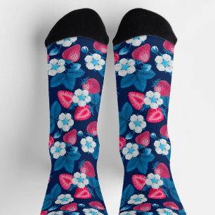 Roze aardbeien op blauw sokken