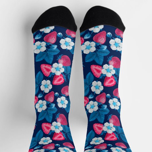 Roze aardbeien op blauw sokken (Top)