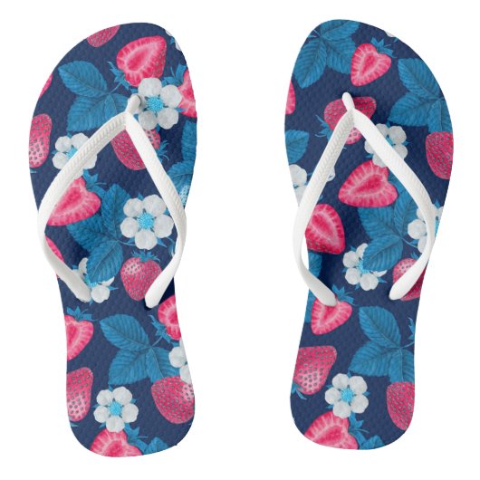 Roze aardbeien op blauw teenslippers (Voetbed)